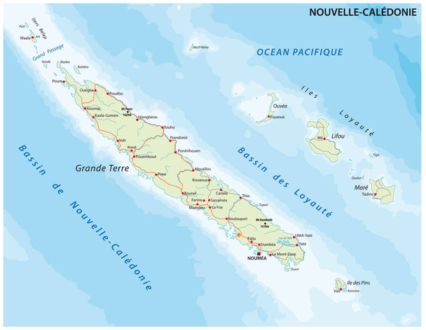Mapa de ruta Nueva Caledonia Grupo de islas francesas en el Pacífico Sur
 - Vector, Imagen