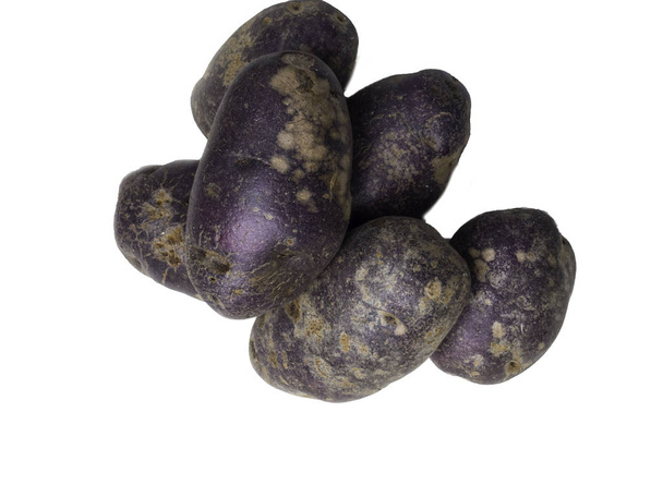 Batatas ecológicas recién cosechadas aisladas en blanco
 - Foto, Imagen