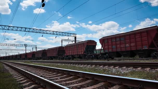Industrial railway - wagons, rails and infrastructure, electric power supply, Cargo transportation and shipping concept. - Footage, Video