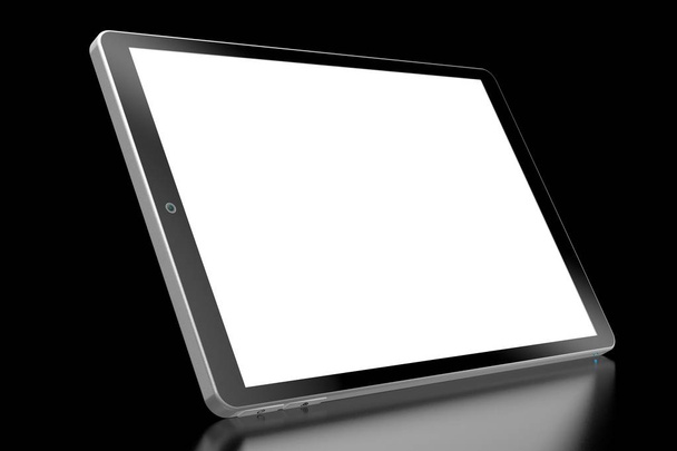 3D brandless tablet with empty screen isolated on black backgrou - Photo, Image
