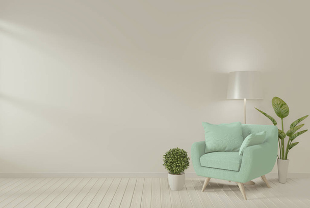 mock up interieur met grijze fauteuil en decoratie planten in Liv - Foto, afbeelding