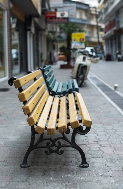 Wooden Bench on the street. No people.  - Fotoğraf, Görsel