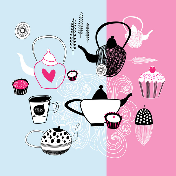 tea party graphics - Διάνυσμα, εικόνα