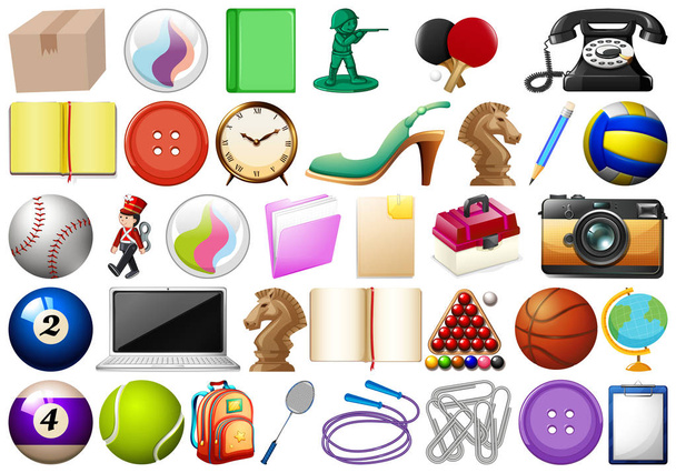 Разнообразные офисные, домашние и школьные предметы и игрушки
 - Вектор,изображение