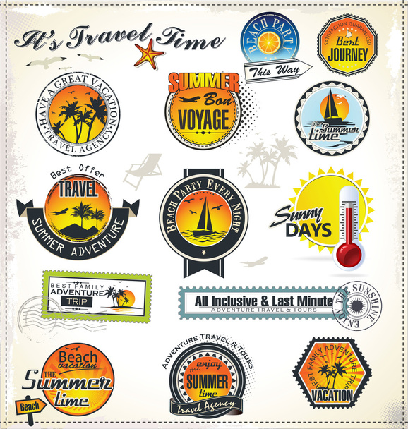 Summer vacation and travel labels - Vecteur, image