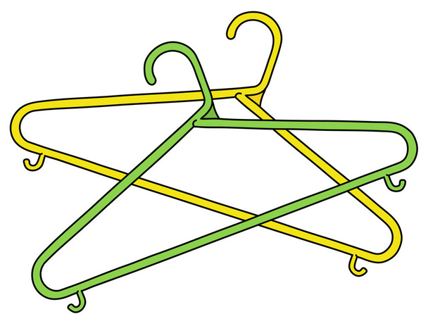 A vektorizált kézzel rajza zöld és sárga egyszerű műanyag akasztók - Vektor, kép