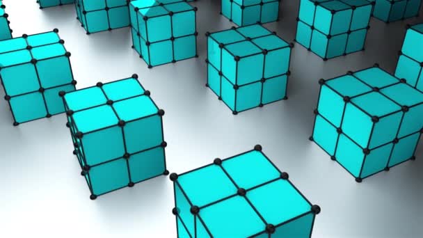 Veel 3D-kubussen met stippen zijn op het oppervlak, moderne computergegenereerde achtergrond, stijlvolle achtergrond - Video