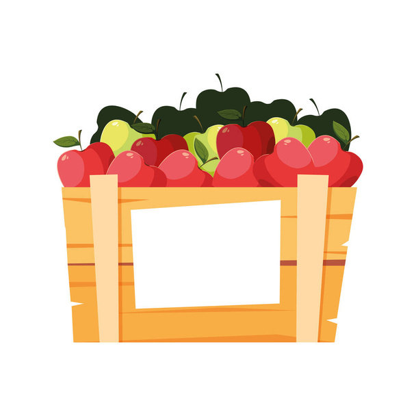 Manzanas de frutas frescas en cesta de madera
 - Vector, imagen