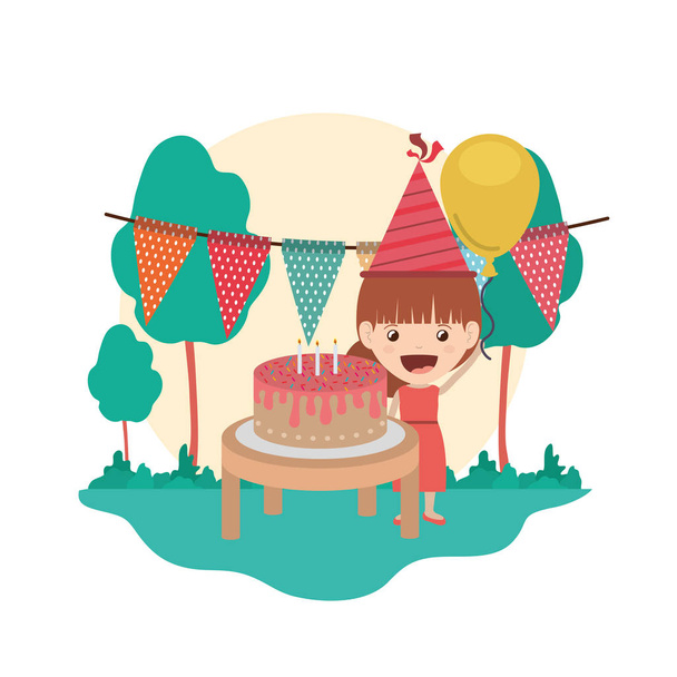 menina com chapéu de festa em celebração de aniversário
 - Vetor, Imagem