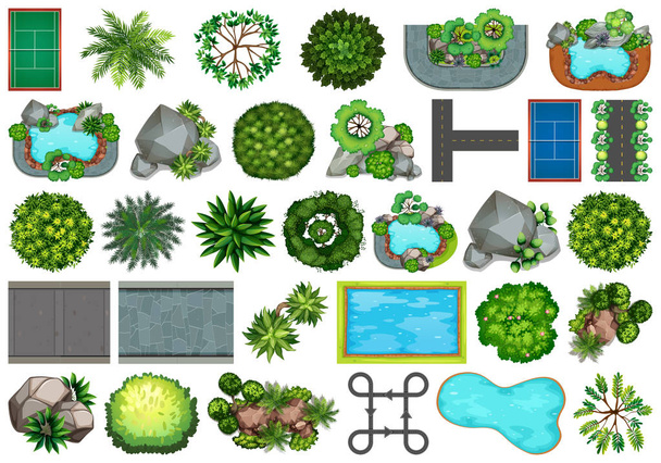 Coleção de objetos temáticos de natureza ao ar livre e elementos vegetais
 - Vetor, Imagem