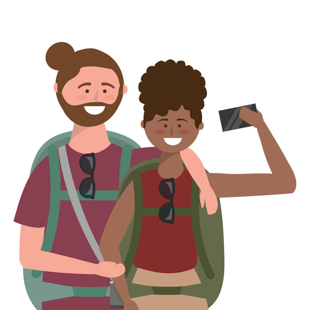 Toerist jongen en meisje met tas ontwerp - Vector, afbeelding