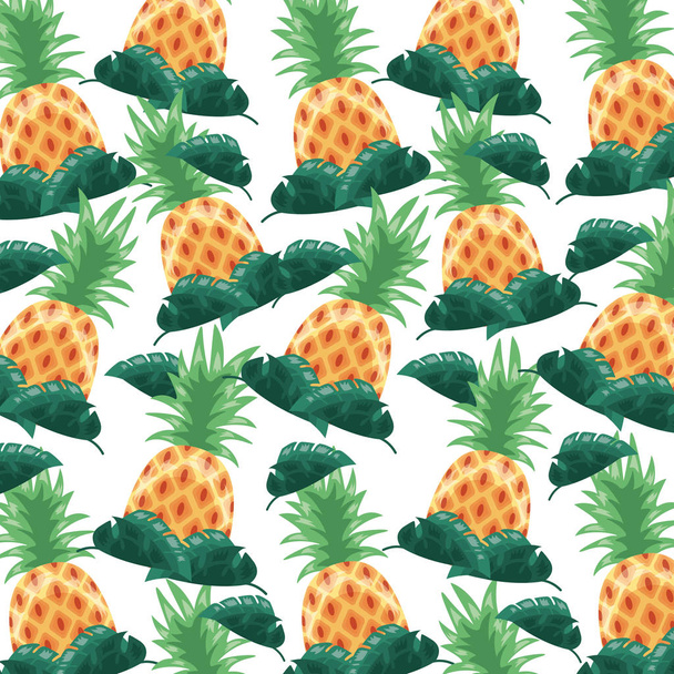 pineapple tropical fruits  foliage background - Wektor, obraz
