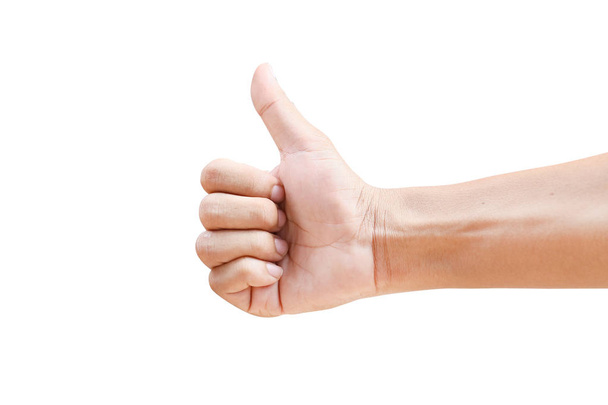 Miehen kädet ilmaisevat miellyttävää ilmettä. Eristetty valkoisella pohjalla
 - Valokuva, kuva