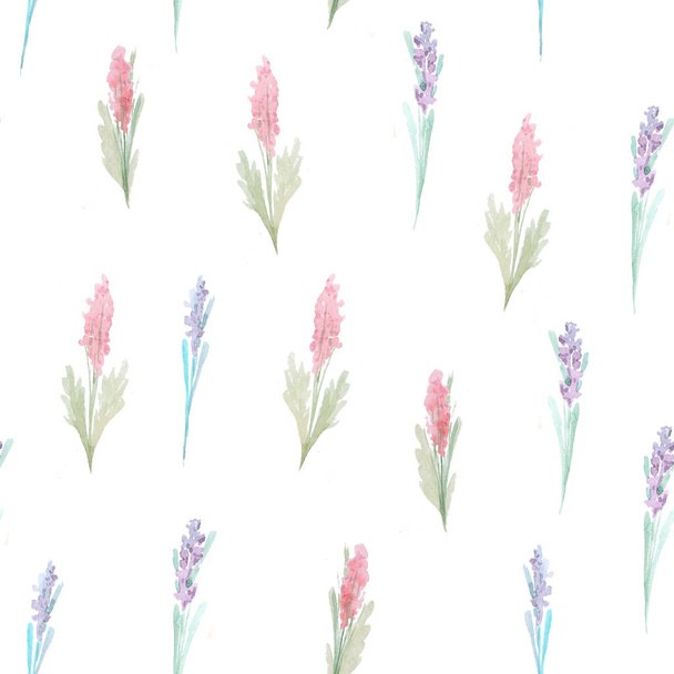 Watercolor seamless pattern with lavender flower - Фото, изображение