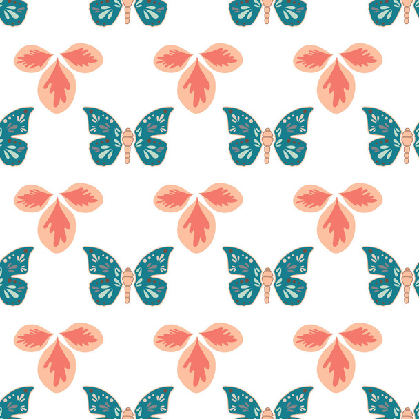 Vector repeat seamless pattern with leaves and butterflies. - Vector, Image