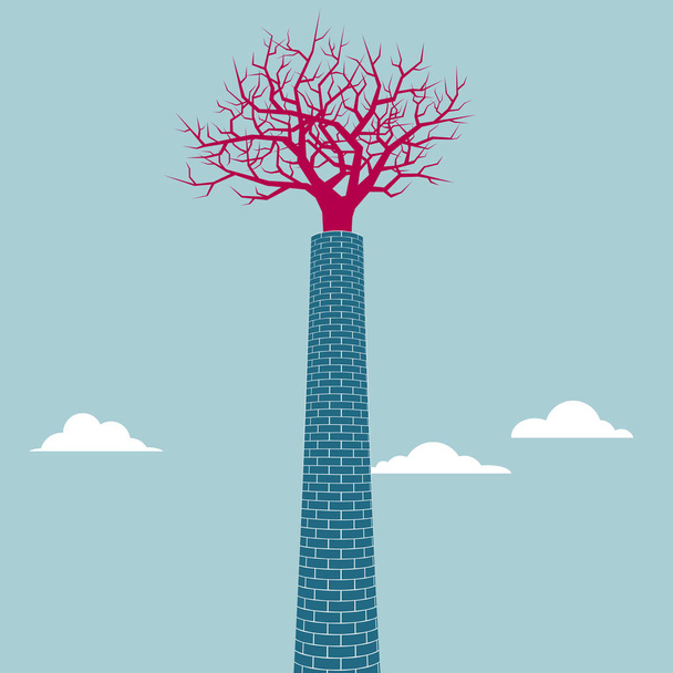 The tree is in the chimney. Isolated on blue background. - Vector, Image