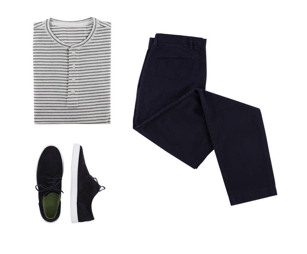 Flat lay of a classic men's clothes look. Office outfit. - Photo, Image