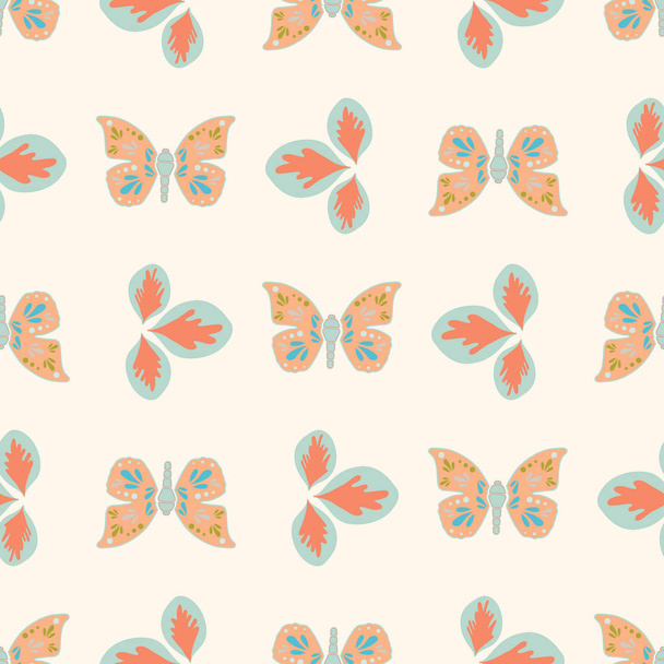 Vector repeat seamless pattern with leaves and butterflies. - Vetor, Imagem