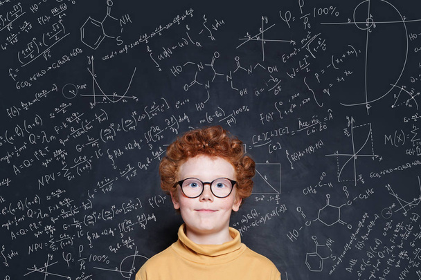 Cute little child on science background - Photo, Image