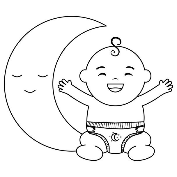menino pequeno bonito com lua
 - Vetor, Imagem