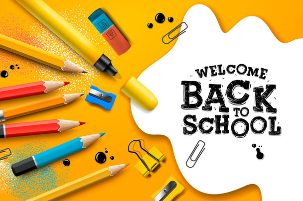 Welcome Back to School, poster and banner with colorful pencils and elements for retail marketing promotion and education related. Vector illustration. - Vektör, Görsel
