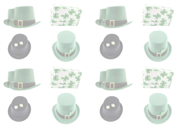 Chowaniec czarny filc kapelusz niekończące się pudełko tło uroczysty zielony - Zdjęcie, obraz