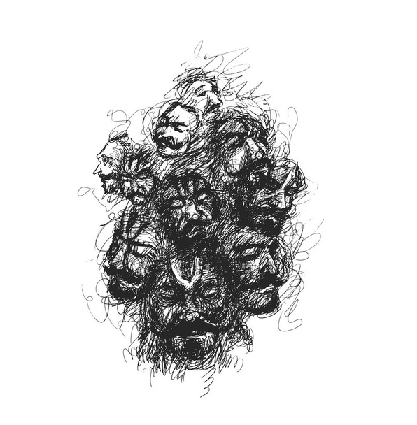 Ludzkie twarze ciągłej linii, rysunek głowy, ręcznie rysowane Sketc - Wektor, obraz