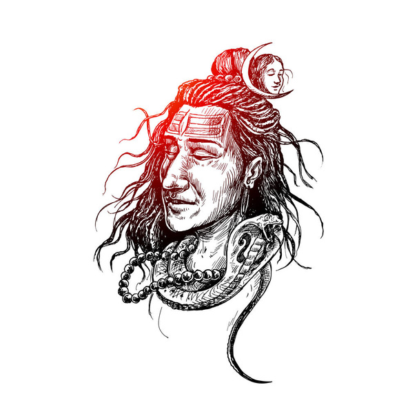 Señor Shiva cara tatuaje mahashivaratri cartel, dibujado a mano Sketc
 - Vector, Imagen