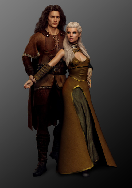CGI Homem e mulher medieval ou viking em vestido de fantasia
 - Foto, Imagem