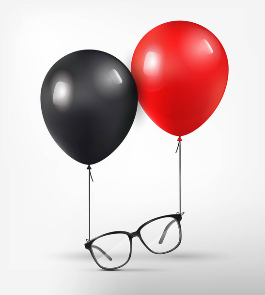 Gafas ópticas unidas a globo rojo y negro. Gafas ópticas negras sobre fondo blanco. Gafas Dioptricas. Ilustración vectorial
. - Vector, Imagen