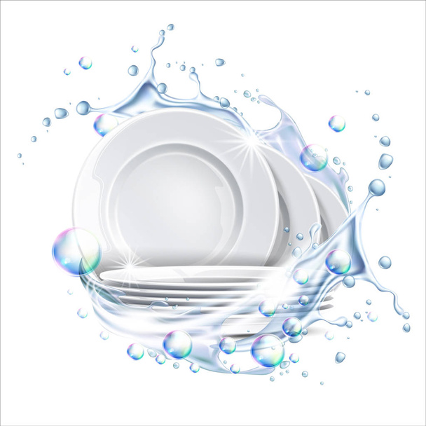 Vector realistic stack of clean plate white mockup - Vector, Imagen