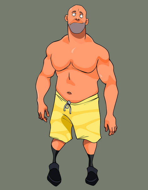 cartoon muscular man in shorts and with a naked torso - Vettoriali, immagini