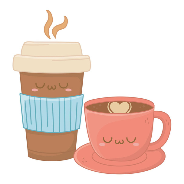 コーヒーカップ漫画デザインのカワイイ - ベクター画像