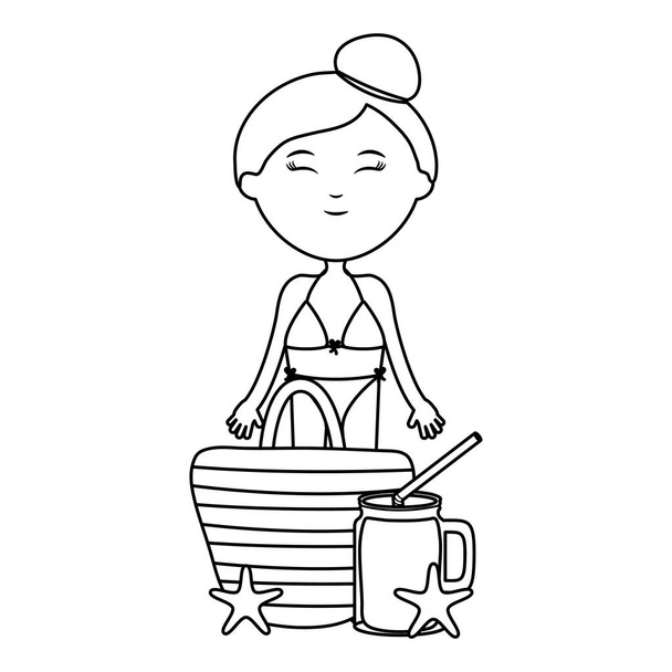 beautiful woman with handle bag and cocktail - Vector, Image