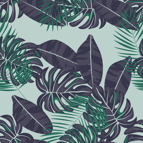 Tropical seamless pattern with leaves. Beautiful tropical isolated leaves. Fashionable summer background with leaves for fabric, wallpaper, paper, covers. - Vector, Image