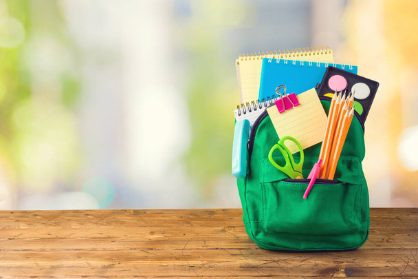 Back to school concept with bag backpack and school supplies on  - 写真・画像