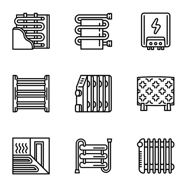 Heater radiator icon set, outline style - Vettoriali, immagini