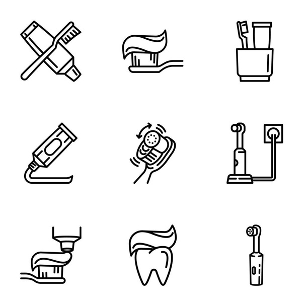 Dental tooth care icon set, outline style - Vetor, Imagem