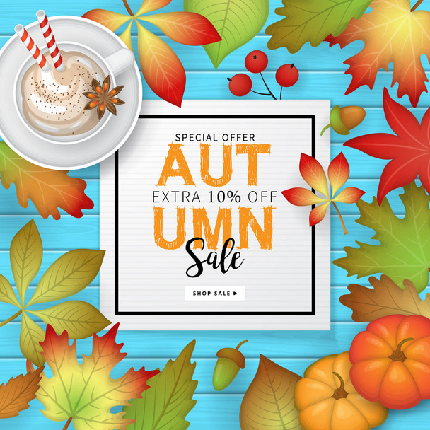 Autumn banner design with fall  leaves and pumpkin - Vector, Image