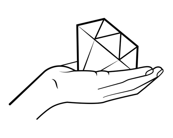 χέρι κρατώντας διαμάντι μαύρο και άσπρο - Διάνυσμα, εικόνα
