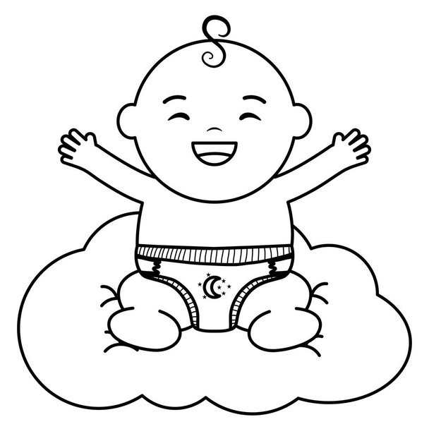 cute little baby boy floating in cloud - Vector, Image