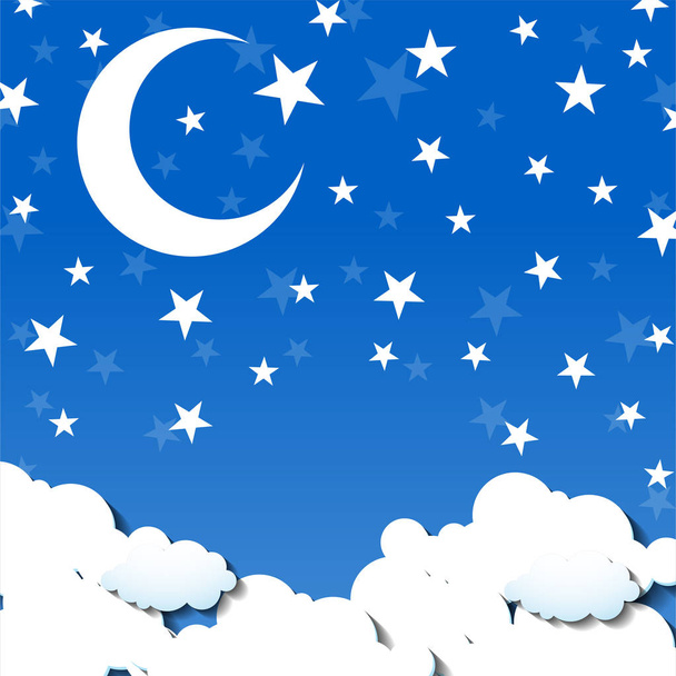 Background of moon and stars sky. Clouds, moon, stars - Vector, Image