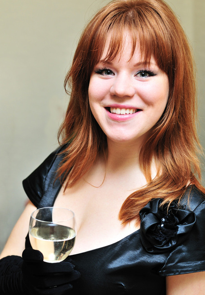 Happy girl with glass of wine - Φωτογραφία, εικόνα