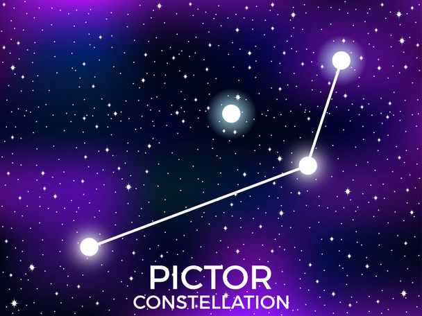 Pictor takımyıldızı. Starry gece gökyüzü. Yıldızlar ve galaksiler kümesi. Derin boşluk. Vektör Illustration - Vektör, Görsel