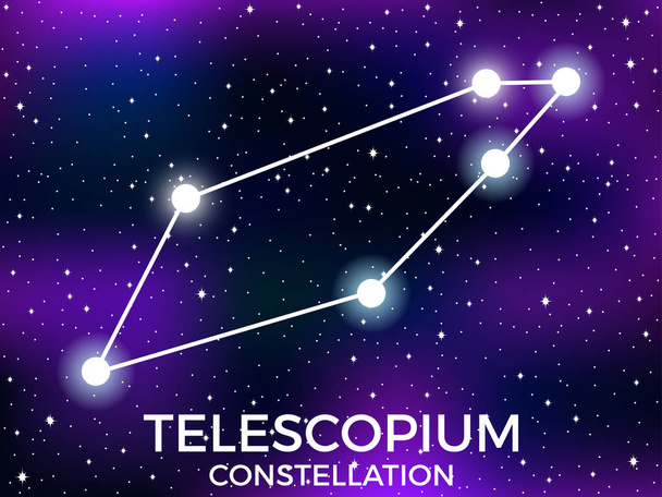 Telescopium αστερισμός. Έναστρο νυχτερινό ουρανό. Συστάδα αστεριών και γαλαξίες. Στο βάθος. Απεικόνιση διανυσματικών φορέων - Διάνυσμα, εικόνα