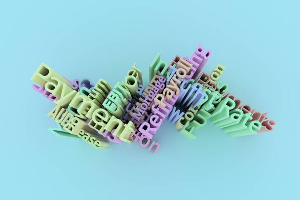 3D επιχειρηματική λέξη-κλειδί και λέξεις σύννεφο. Για ιστοσελίδα, γραφικά - Φωτογραφία, εικόνα