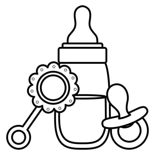 baby bottle milk with accessories icons - Vector, Image
