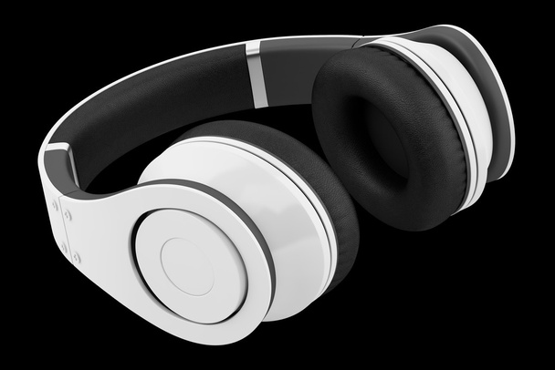 white and black wireless headphones isolated on black background - Photo, Image