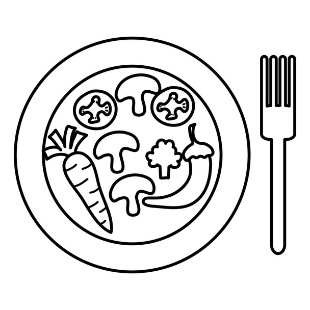 plato y tenedor con ensalada de verduras
 - Vector, Imagen