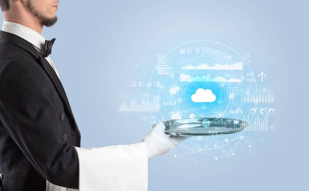 Waiter serving cloud technology concept - Foto, afbeelding